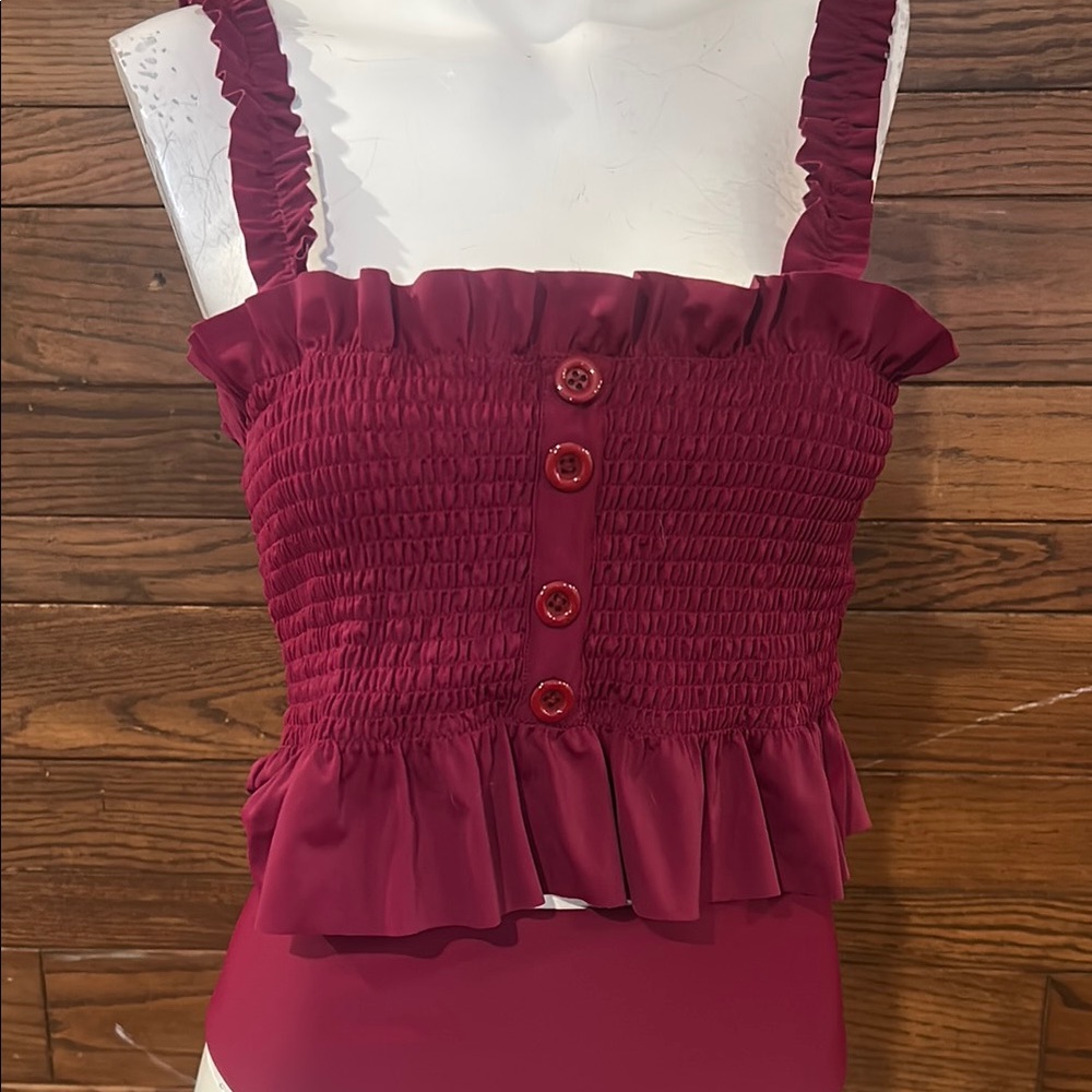 Zaful Burgundy Ruffled Bikini Set - Picture 2 of 7